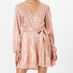 NWT Bardot Rose Gold Metallic Belissa Mini Dress Long Sleeve S Romantic Bridal